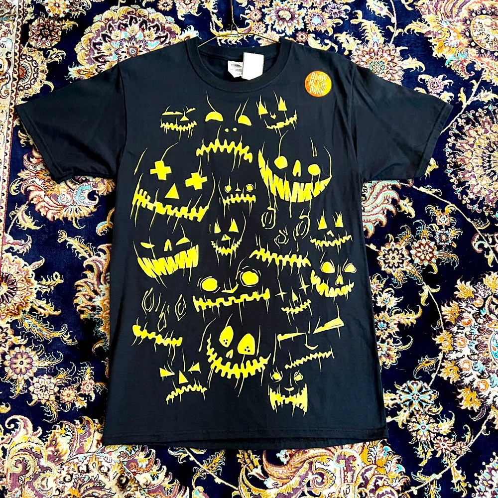 Halloween Pumpkin Jack O Lanterns Glow in The Dark T-Shirt Black Sz S - Read.